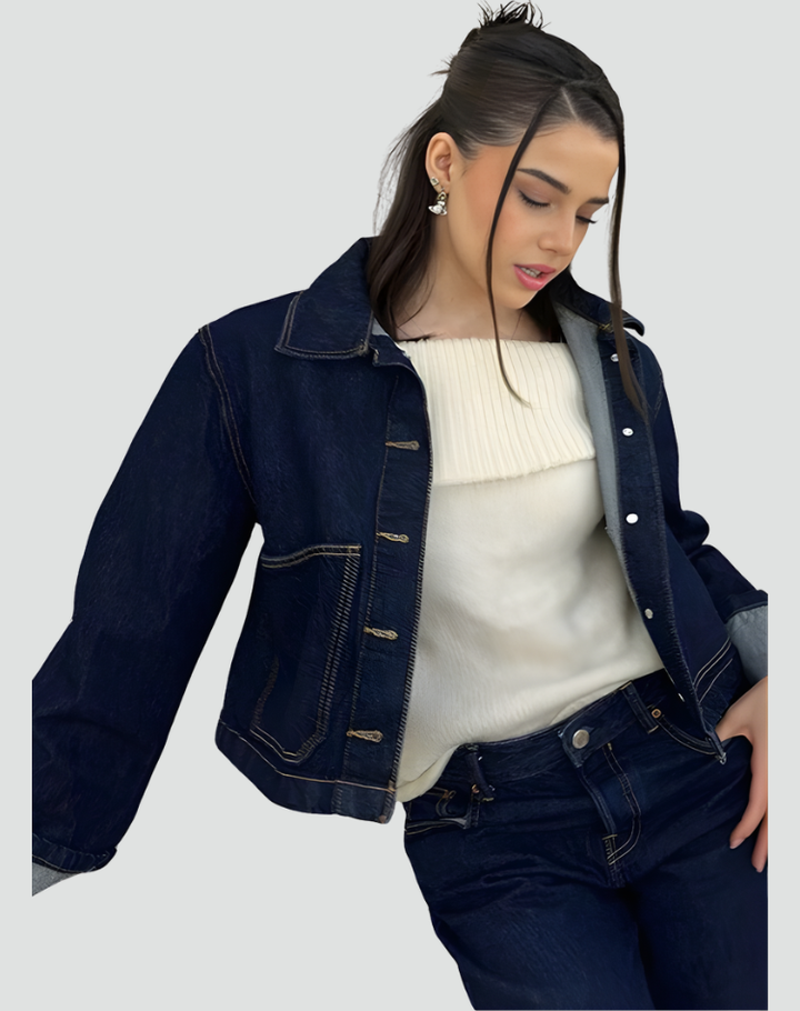 Women's denim set with oversize jacket and mini skirt