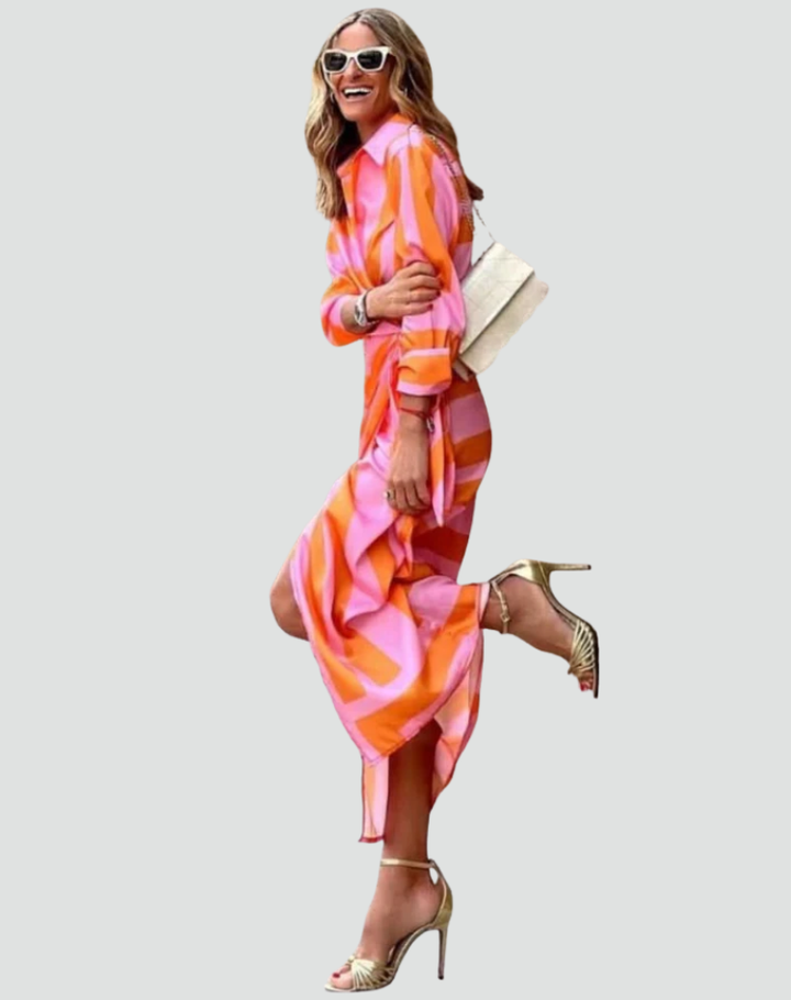 Maxi jurk van koperkleurige stof voor dames met strik, perfect voor de zomer