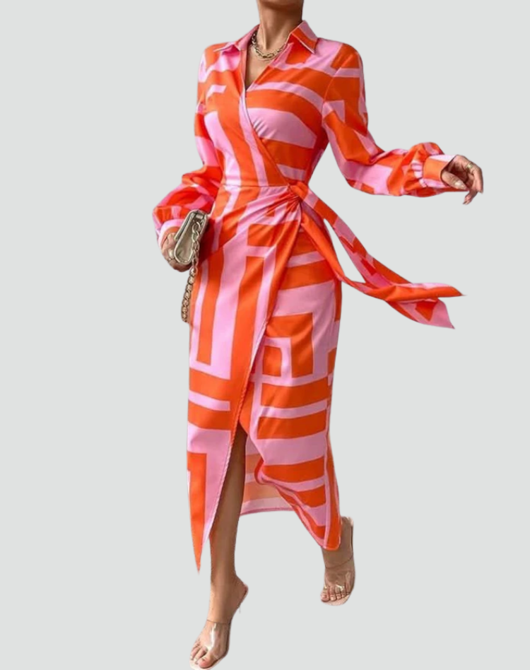 Maxi jurk van koperkleurige stof voor dames met strik, perfect voor de zomer