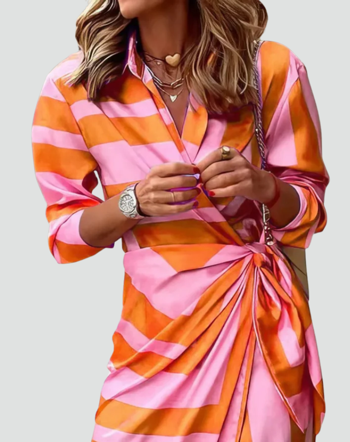 Maxi jurk van koperkleurige stof voor dames met strik, perfect voor de zomer