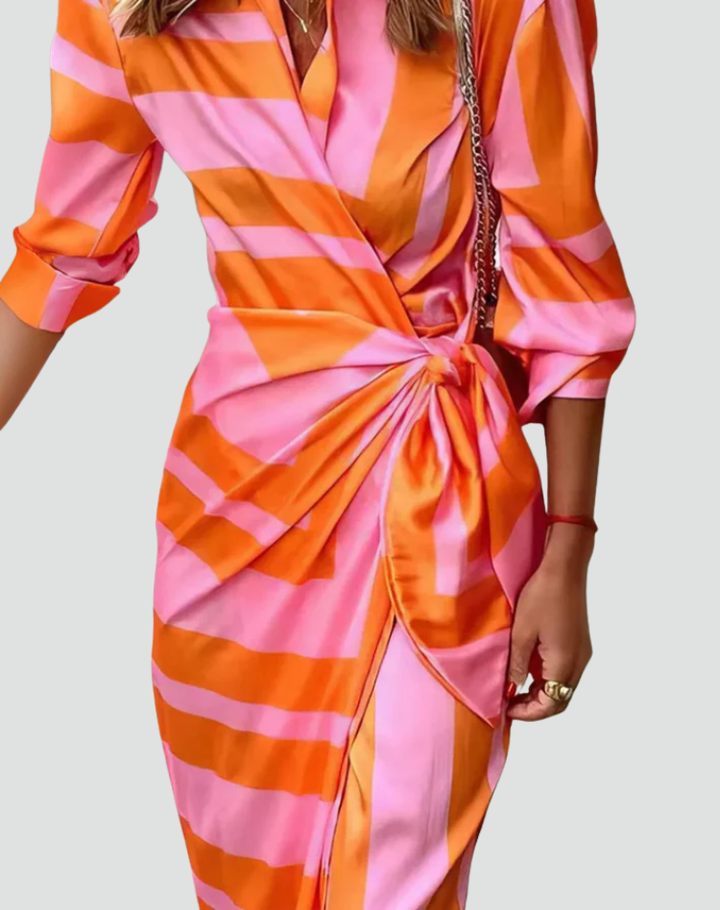 Maxi jurk van koperkleurige stof voor dames met strik, perfect voor de zomer