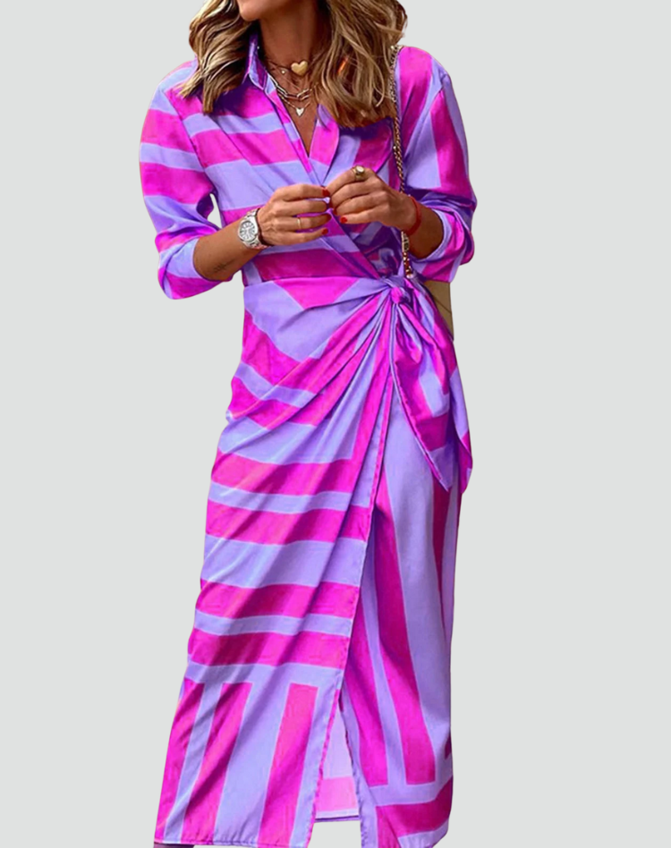 Maxi jurk van koperkleurige stof voor dames met strik, perfect voor de zomer