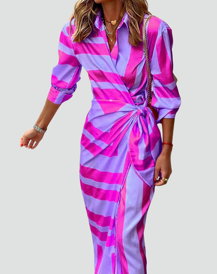 Maxi jurk van koperkleurige stof voor dames met strik, perfect voor de zomer