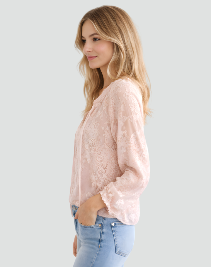 Boho lace blouse with V-neck for women