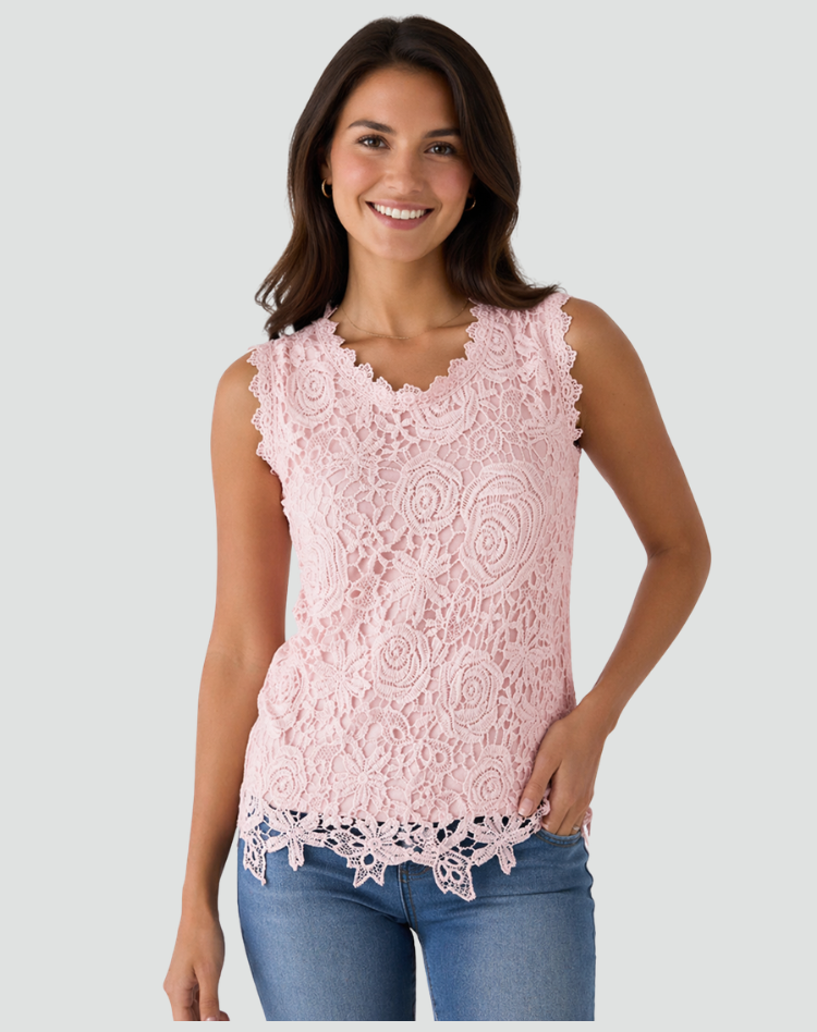 Lace sleeveless formal blouse with an elegant cut