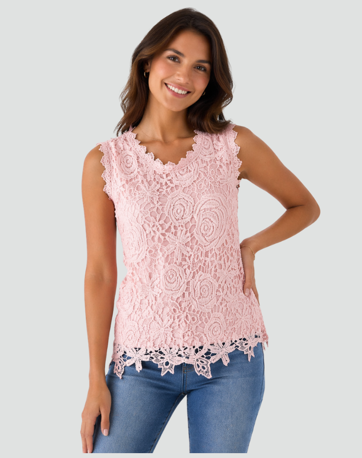 Lace sleeveless formal blouse with an elegant cut