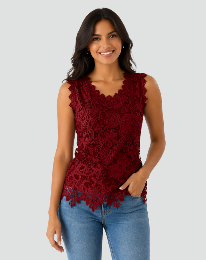 Lace sleeveless formal blouse with an elegant cut