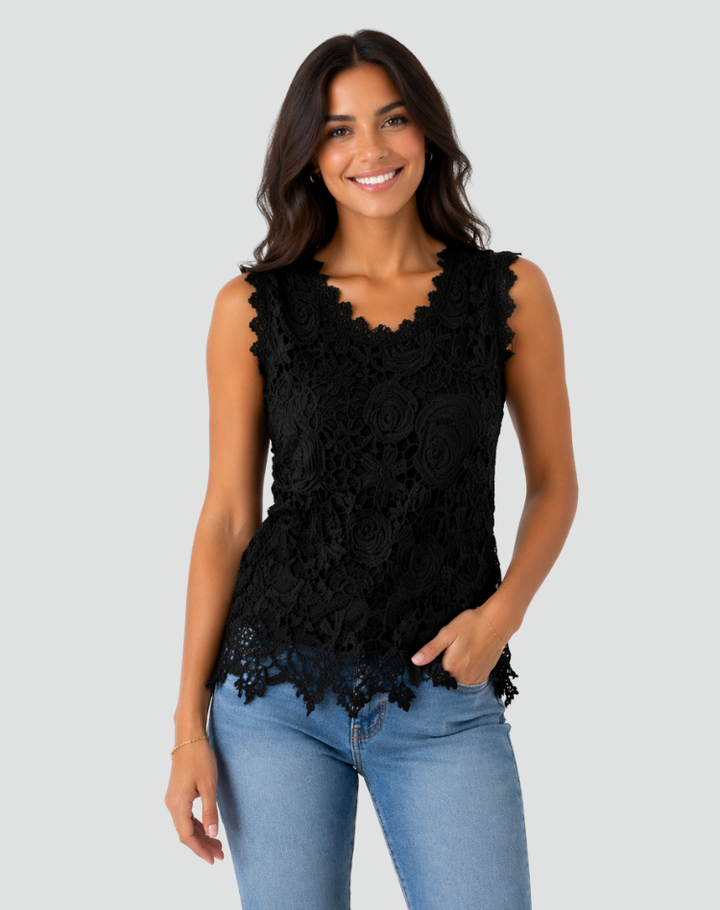 Lace sleeveless formal blouse with an elegant cut