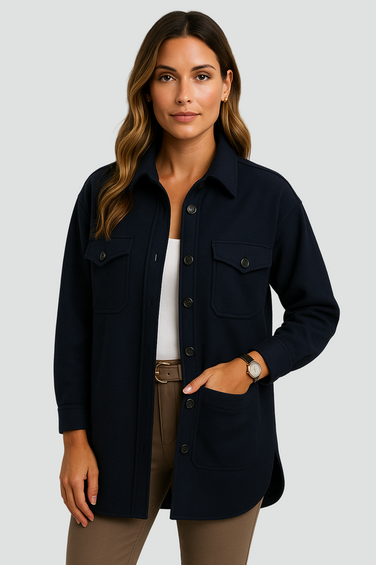 Koszulowa kurtka zimowa damska z kieszeniami i guzikami