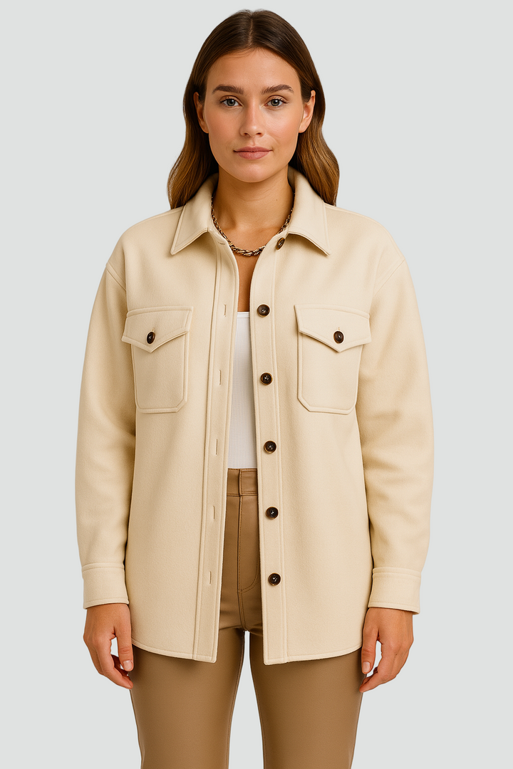 Koszulowa kurtka zimowa damska z kieszeniami i guzikami