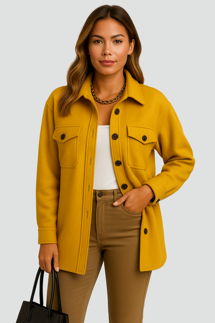 Koszulowa kurtka zimowa damska z kieszeniami i guzikami