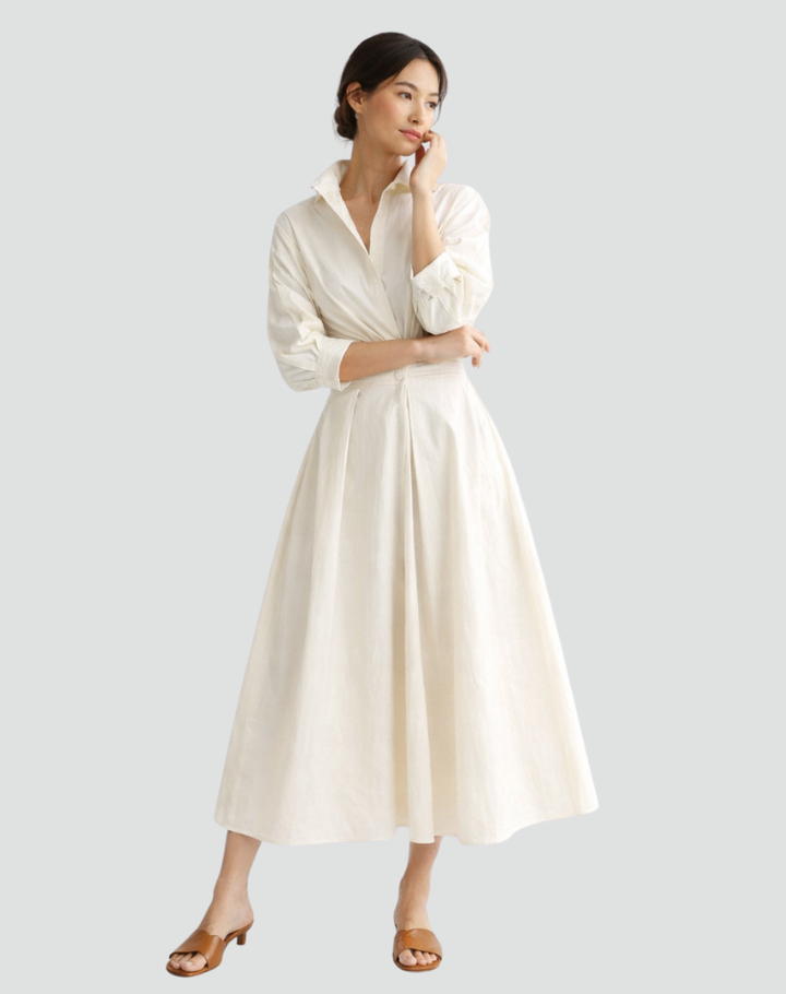 Oversized maxi shirt dress for summer with belt and pockets