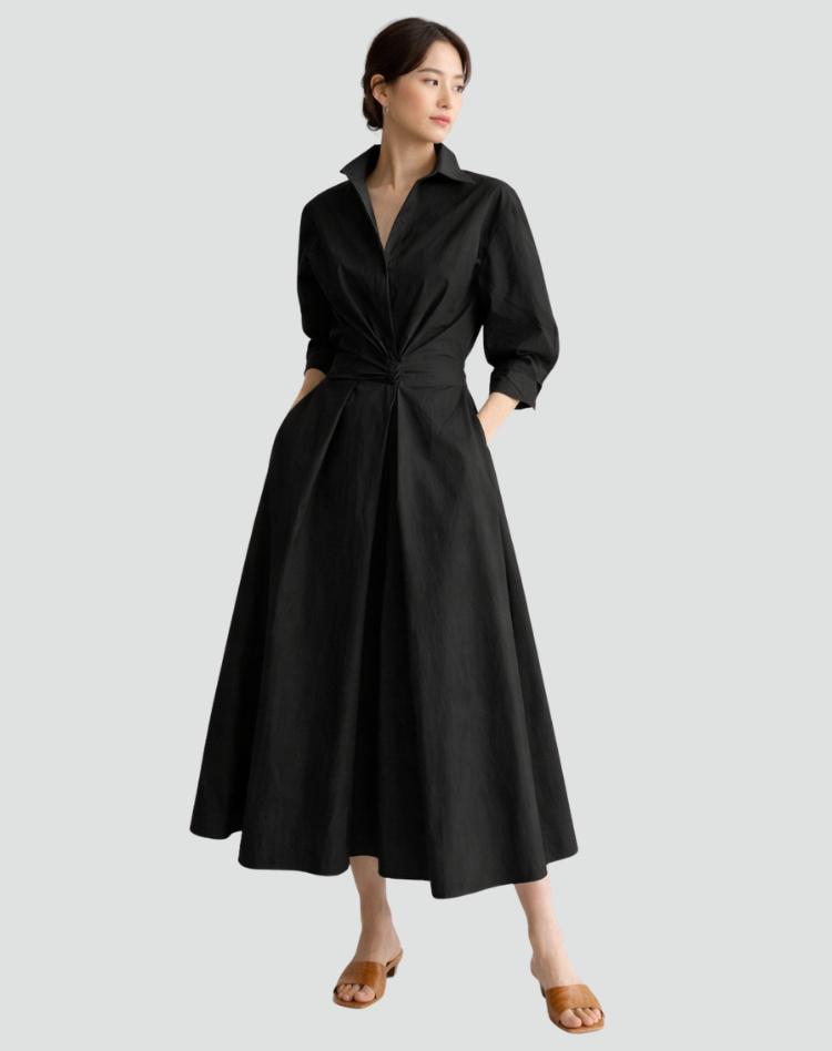 Oversized maxi shirt dress for summer with belt and pockets