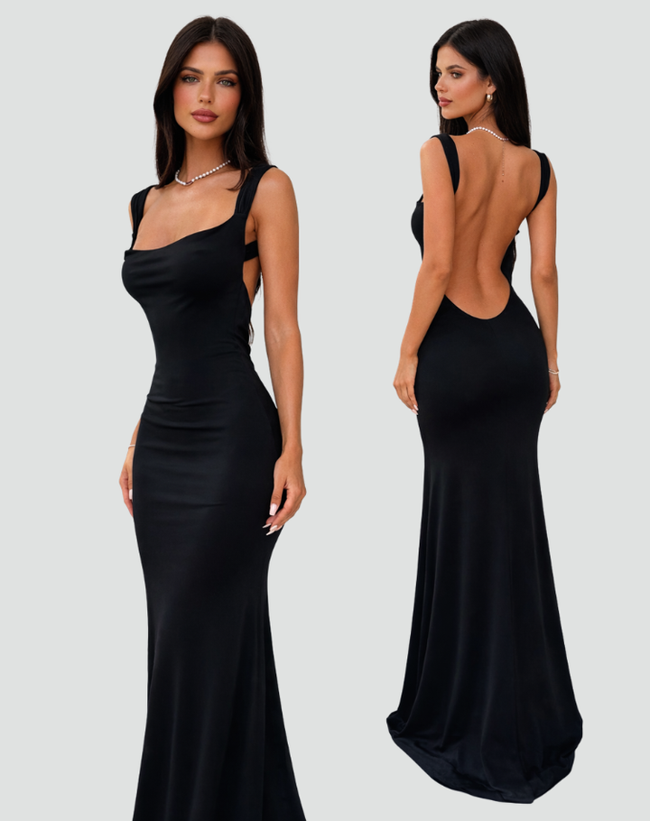 Sukienka Damska Maxi Odkryte Plecy Wieczorowa Syrena Dopasowana