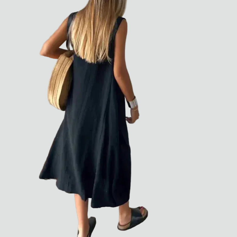 Loose women's maxi dress sleeveless made of linen and cotton