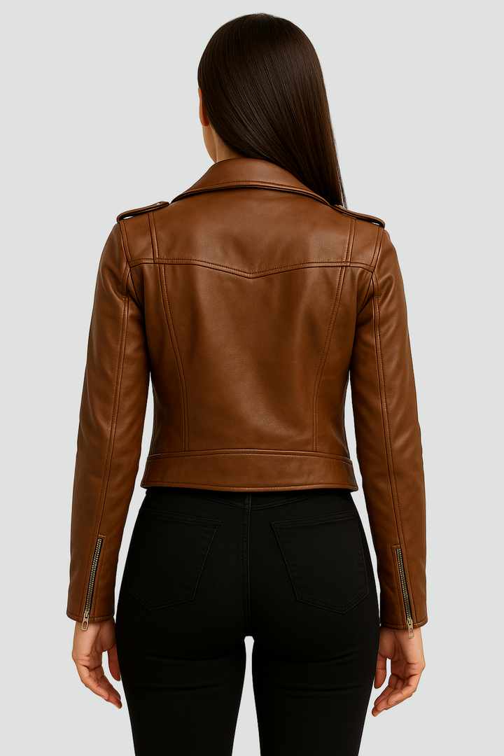 Krótka kurtka damska biker leather look z zamkiem