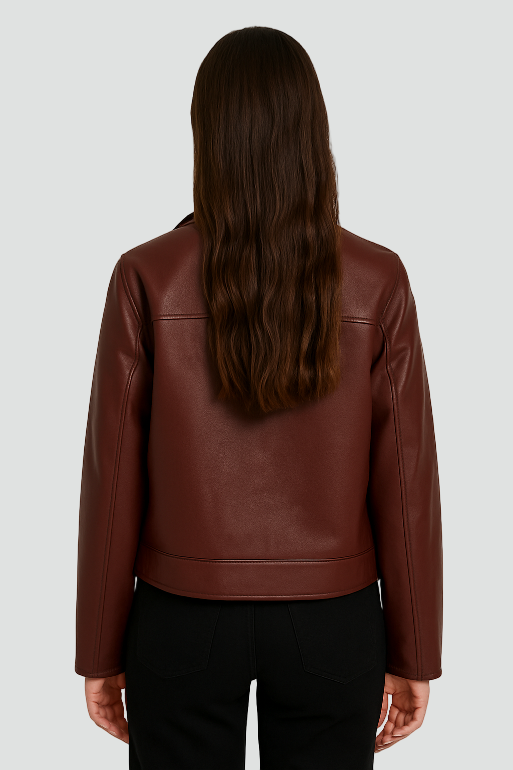 Krótka kurtka damska ze skóry ekologicznej z kołnierzem