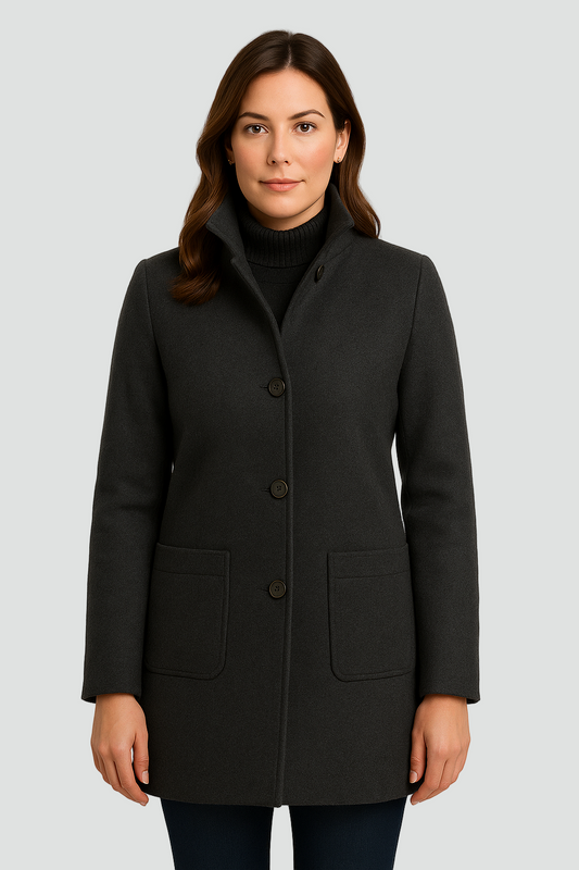 Krótki płaszcz wełniany damski z guzikami klasyczny