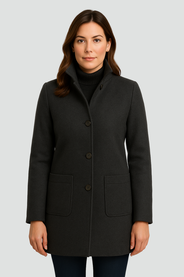 Krótki płaszcz wełniany damski z guzikami klasyczny