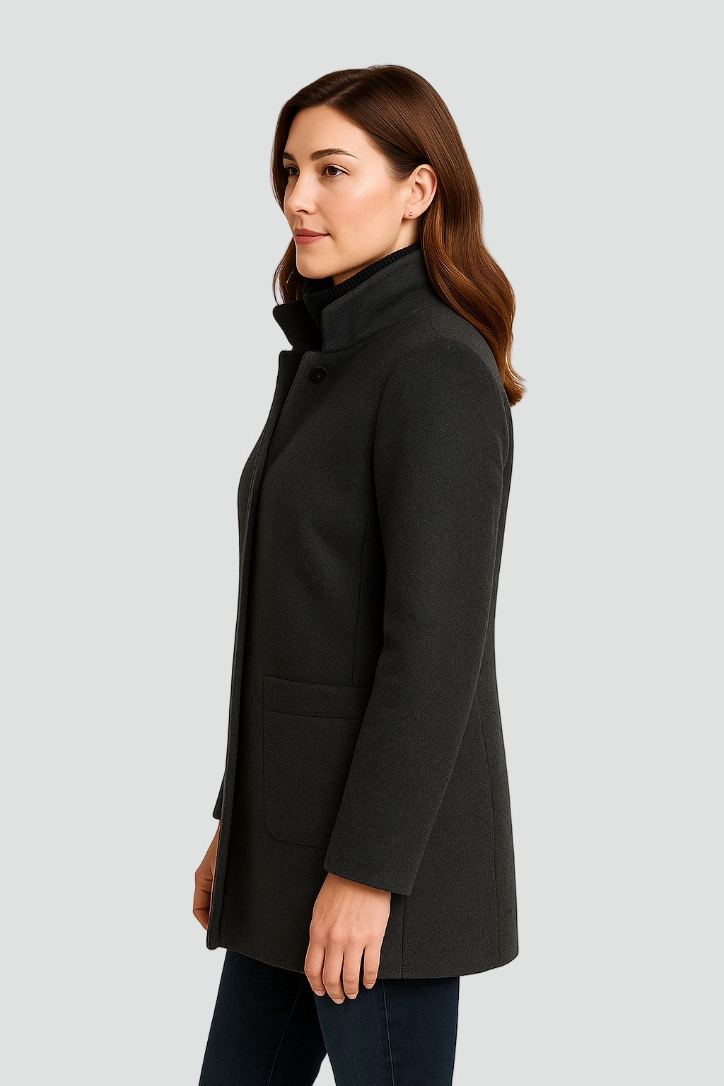 Krótki płaszcz wełniany damski z guzikami klasyczny