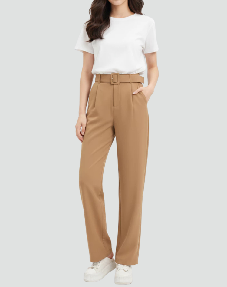 Elegant high-waisted cigarette pants with pleats