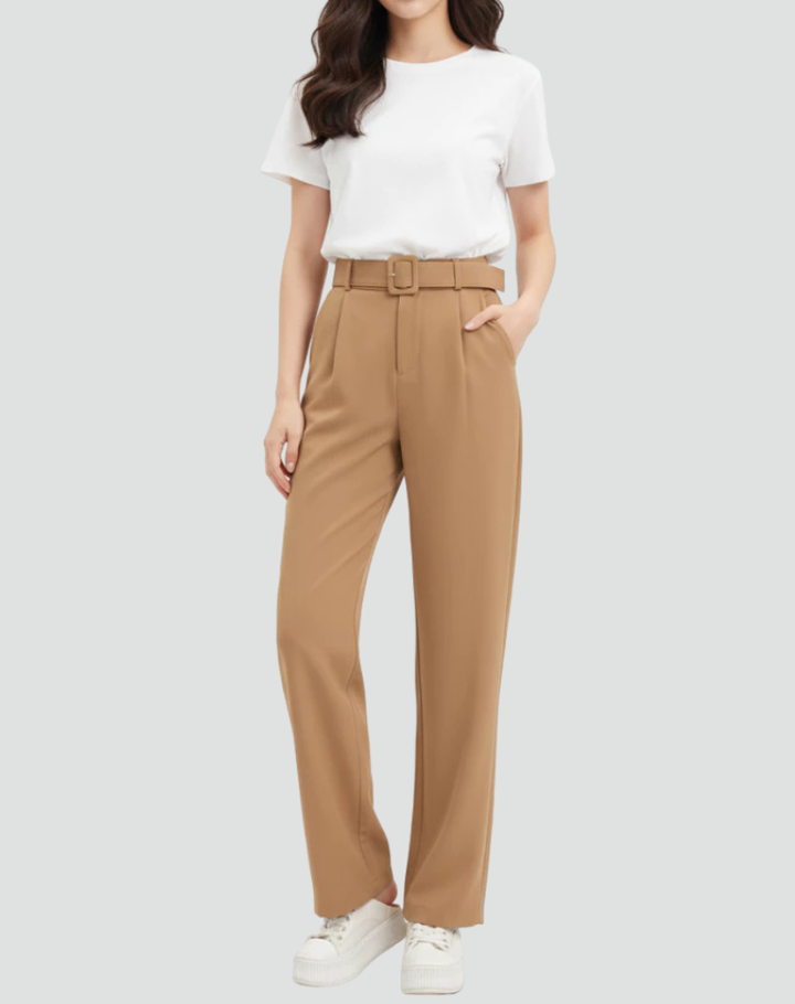 Elegant high-waisted cigarette pants with pleats