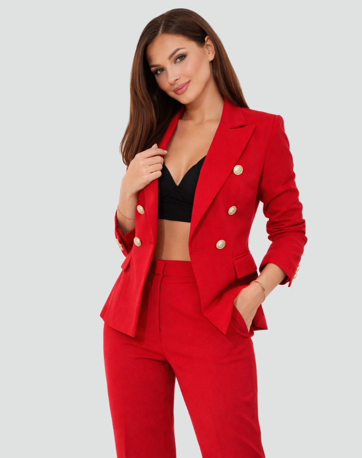 Elegancki zestaw garniturowy damski dwuczęściowy z marynarką i spodniami