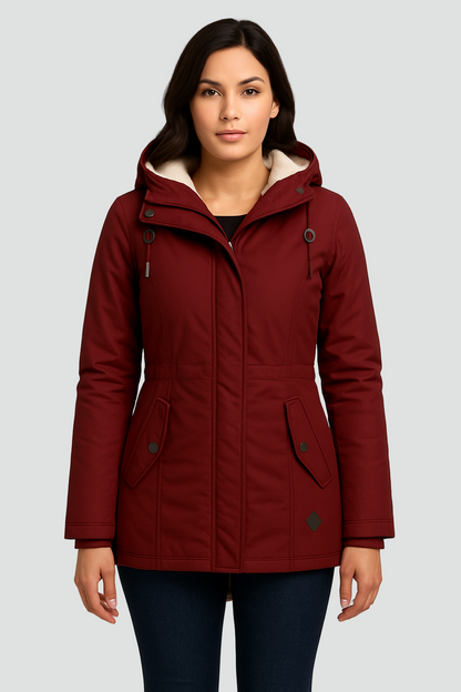 Kurtka zimowa parka damska z kapturem i ciepłą podszewką