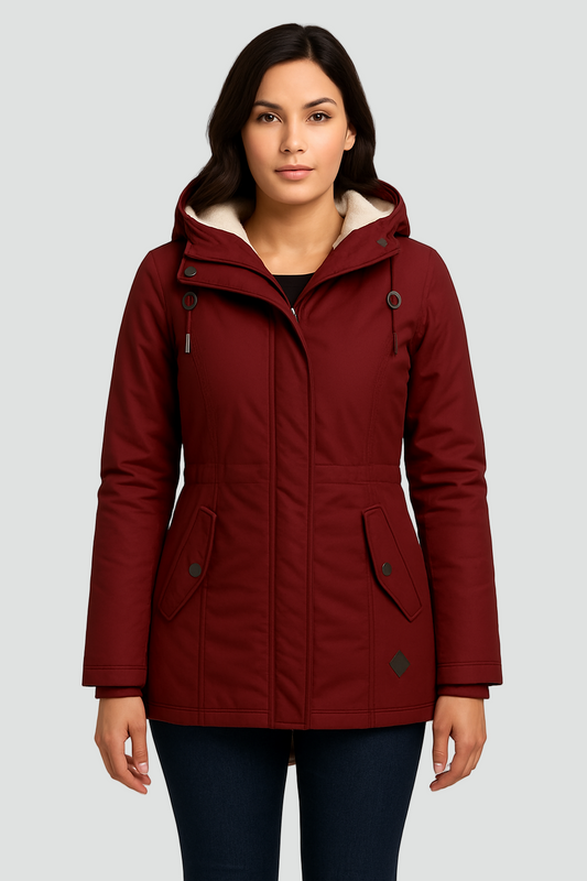 Kurtka zimowa parka damska z kapturem i ciepłą podszewką
