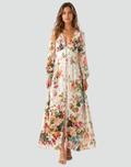 Floral maxi dress with V-neck and buttons, long sleeves