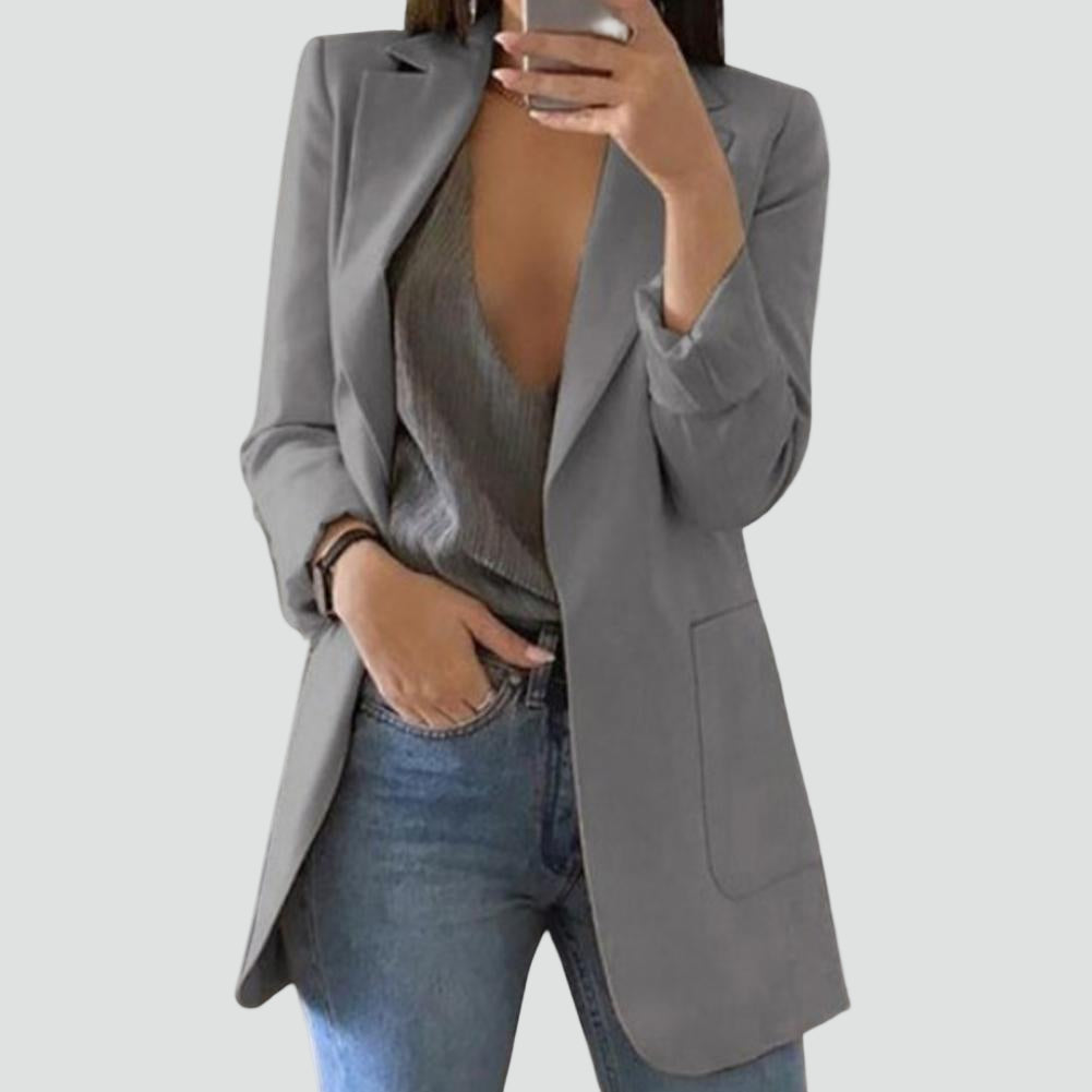 Elegancka długa marynarka damska z klasycznymi klapami
