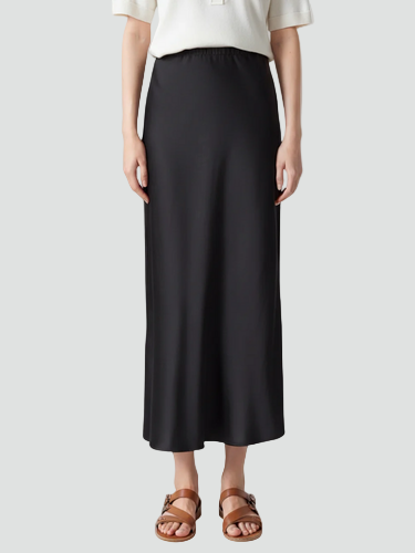 Elegancka damska satynowa spódnica midi z wysokim stanem