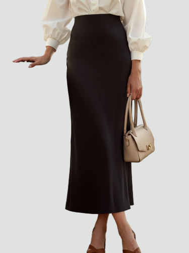 Elegancka damska satynowa spódnica midi z wysokim stanem