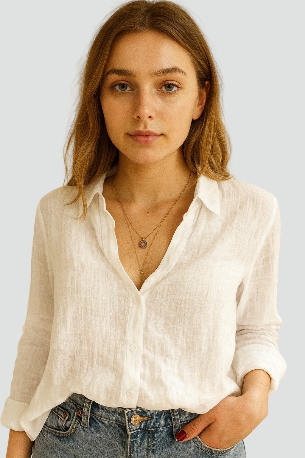 Lekka koszula damska z długim rękawem i guzikami