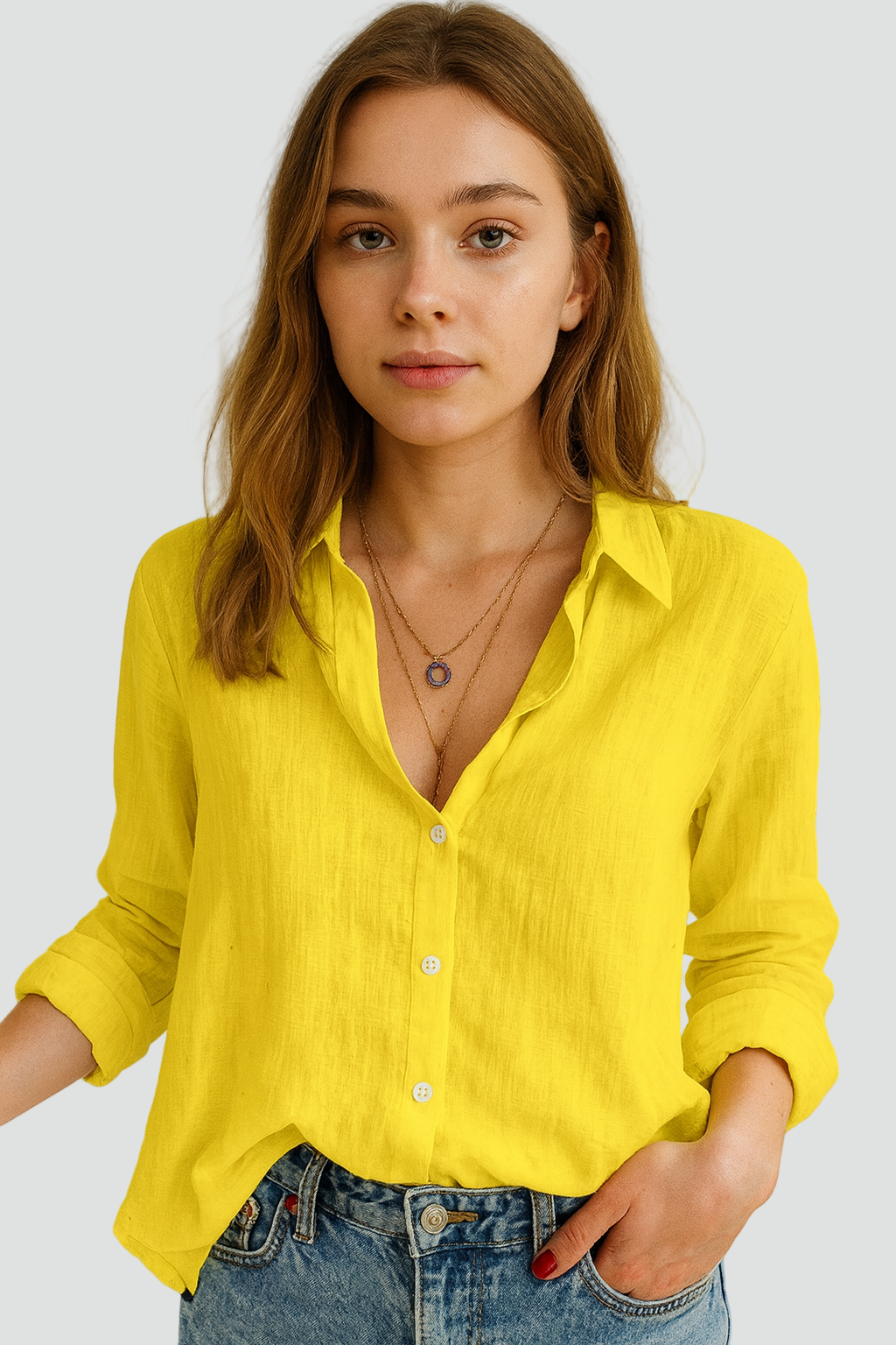 Lekka koszula damska z długim rękawem i guzikami