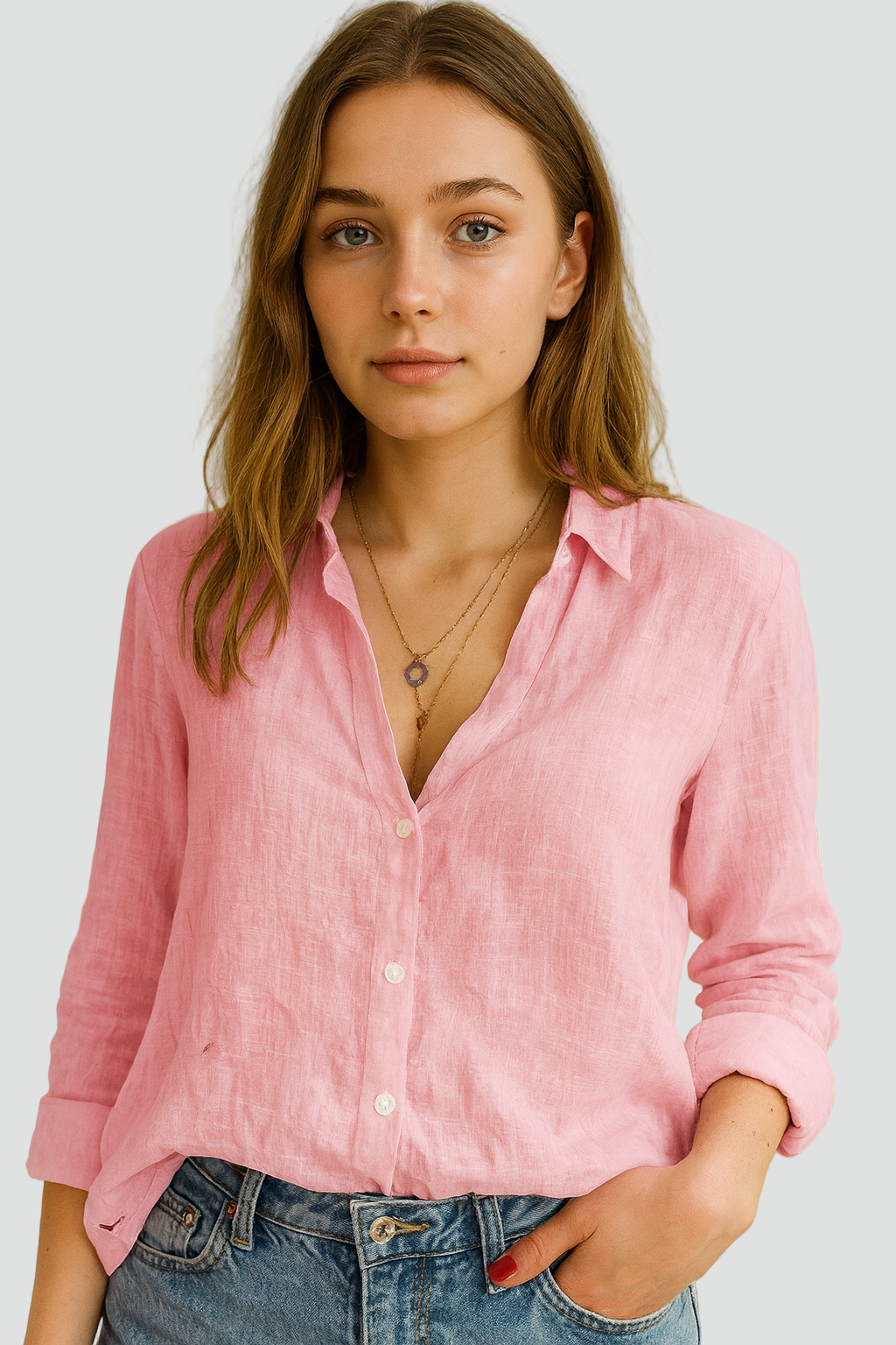Lekka koszula damska z długim rękawem i guzikami