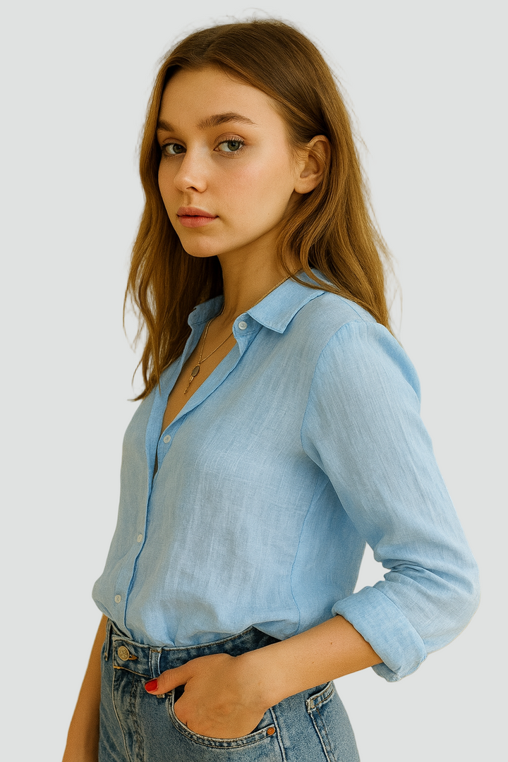 Lekka koszula damska z długim rękawem i guzikami