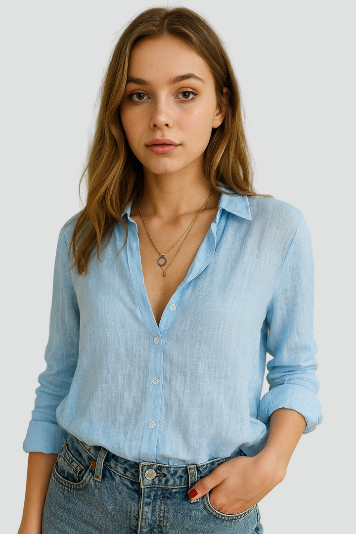 Lekka koszula damska z długim rękawem i guzikami