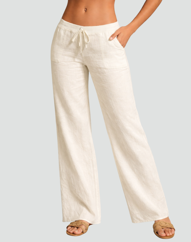 Lightweight women's summer pants with wide legs and tie
