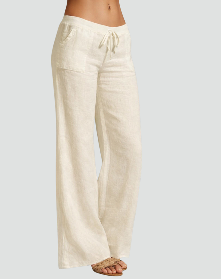 Lightweight women's summer pants with wide legs and tie