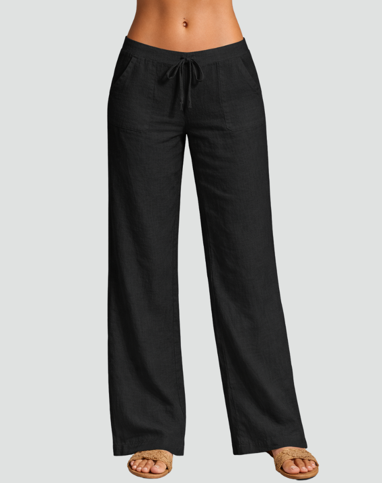 Lightweight women's summer pants with wide legs and tie