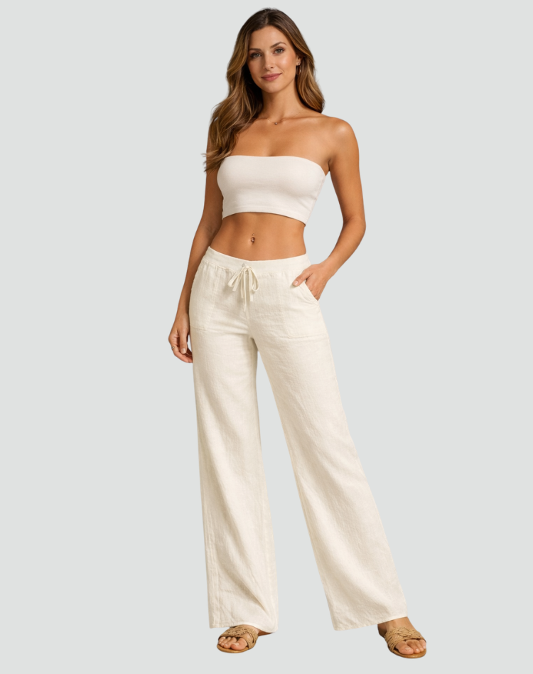 Lightweight women's summer pants with wide legs and tie