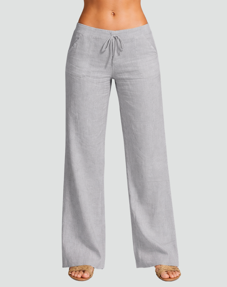 Lightweight women's summer pants with wide legs and tie