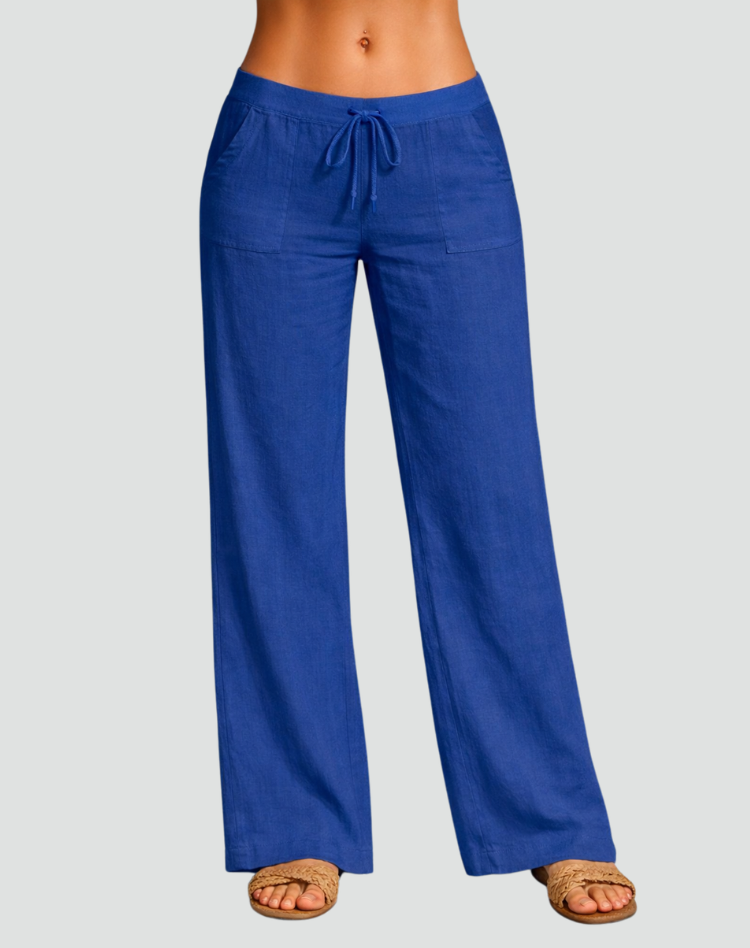 Lightweight women's summer pants with wide legs and tie