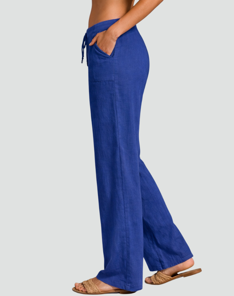 Lightweight women's summer pants with wide legs and tie