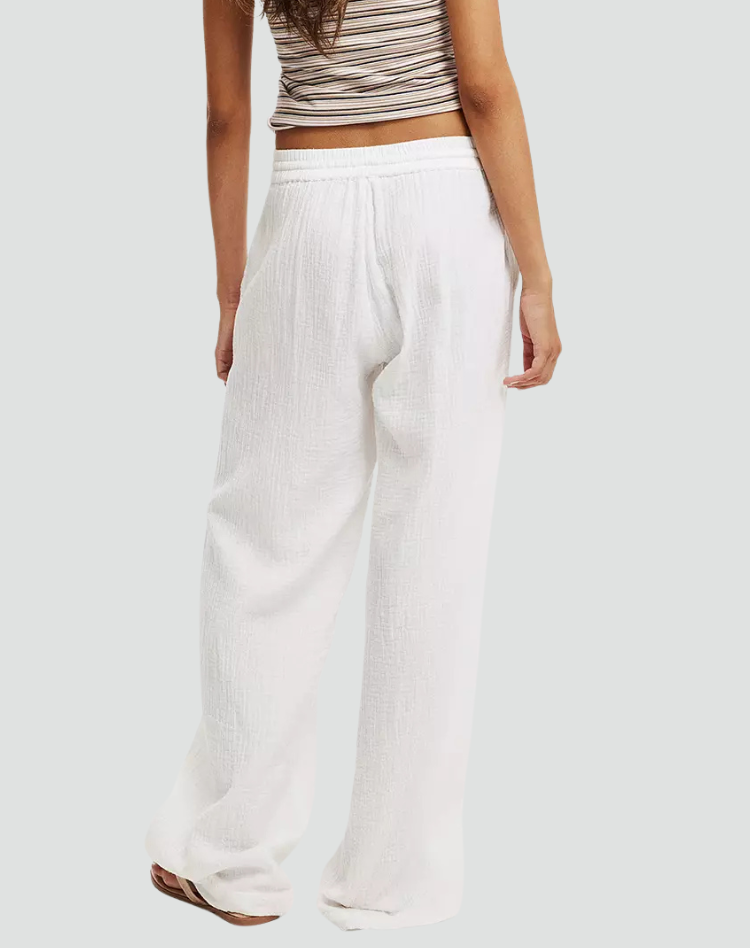 Lightweight women's summer pants with wide legs and tie
