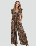 Summer women's leopard print jumpsuit with V-neck
