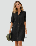 Summer linen midi shirt dress with a relaxed fit