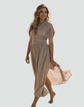 Summer boho maxi dress with slit and V-neck for the beach