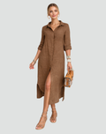 Women's summer maxi dress with long sleeves and buttons